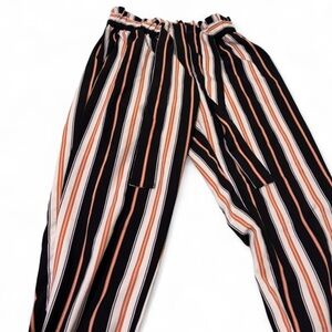 Joe Benbasset Black and Orange Striped Wide Leg Pants